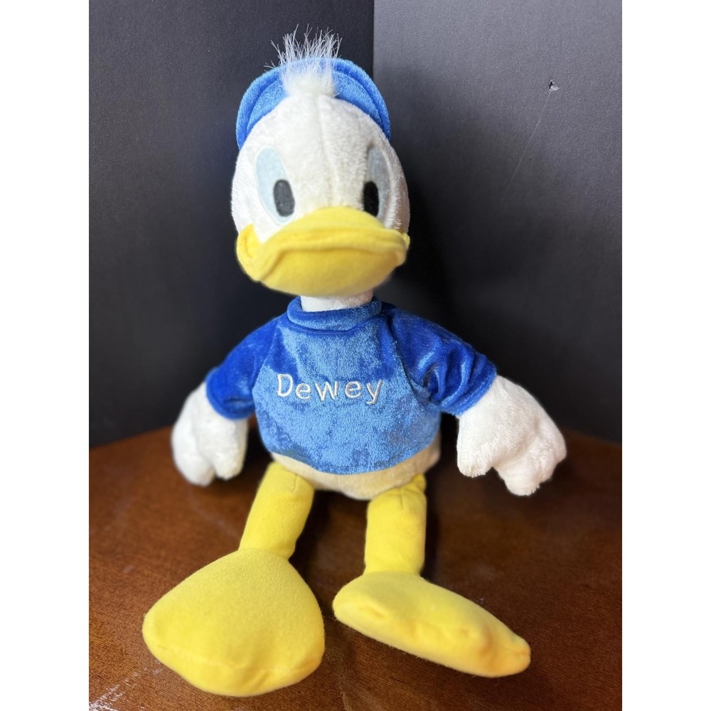 Disney Store Dewey Duck Plush DuckTales Blue Shirt Bean Bag Stuffed Animal 9"